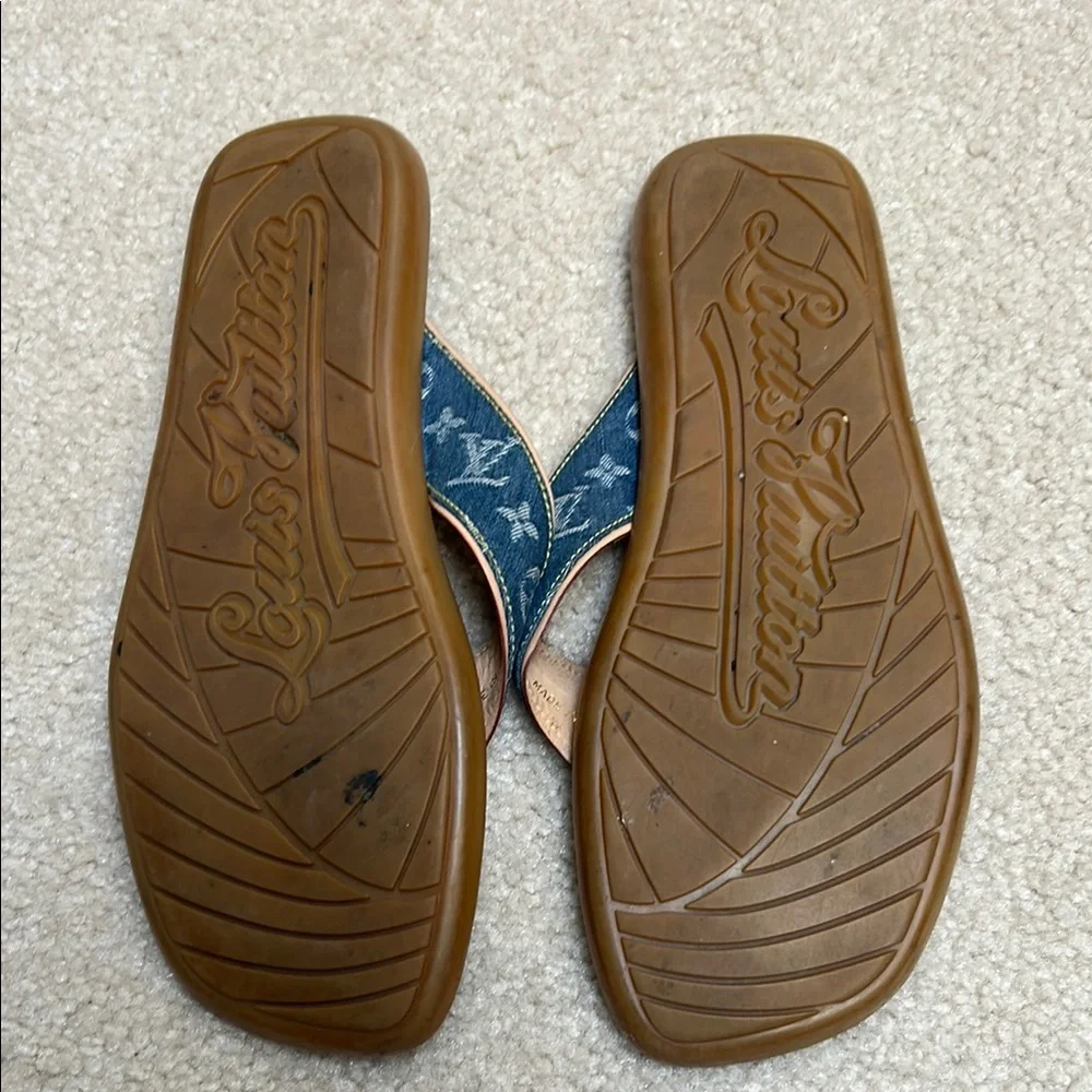 Louis Vuitton Blue Monogram Denim Thong Sandals - Picture 6 of 7